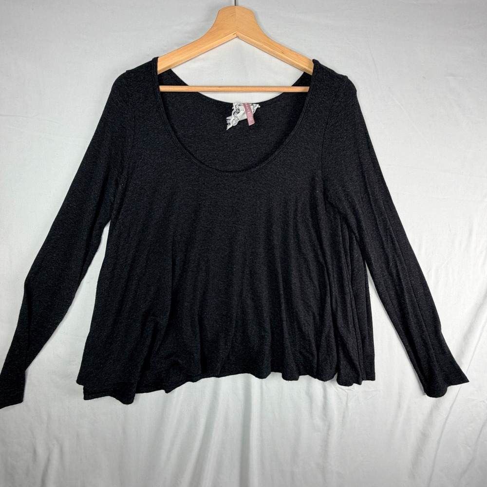 Mauve Womens Charcoal Grey Heather Scoop Neck Long Sleeve Flowy Top Size M